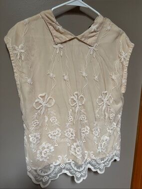 April Cornell Cream Embroidered Sleeveless Blouse